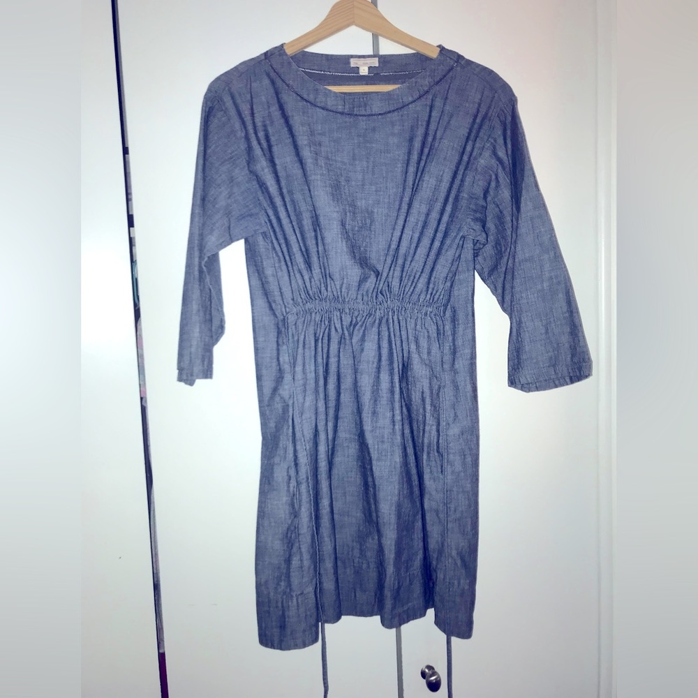 Denim Three Quarter Length Sleeve Dress with Pockets